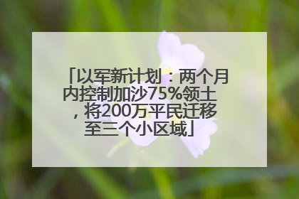 以军新计划：两个月内控制加沙75%领土，将200万平民迁移至三个小区域